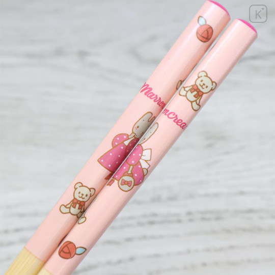 Japan Sanrio Bamboo Chopsticks 21cm with Bag - Marron Cream - 2