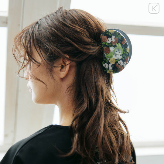Japan Mofusand Hibiya Kadan Marble Hair Claw Clip - Flora Rabbit Cat Green Black - 2
