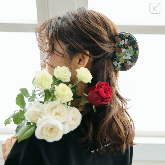 Japan Mofusand Hibiya Kadan Marble Hair Claw Clip - Flora Rabbit Cat Green Black - 3