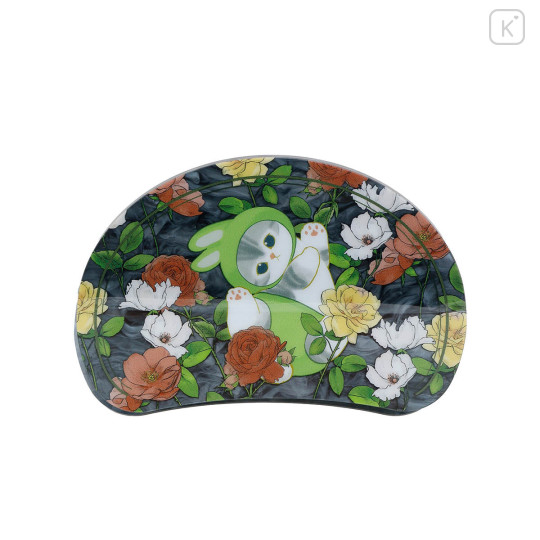Japan Mofusand Hibiya Kadan Marble Hair Claw Clip - Flora Rabbit Cat Green Black - 4