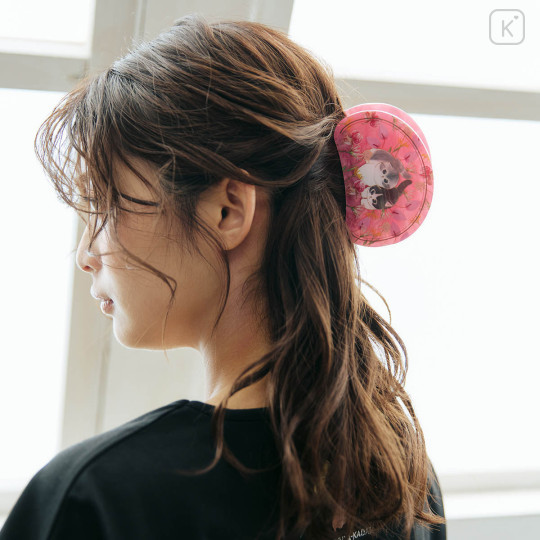 Japan Mofusand Hibiya Kadan Marble Hair Claw Clip - Flora Cat Aroma Rose Pink - 2
