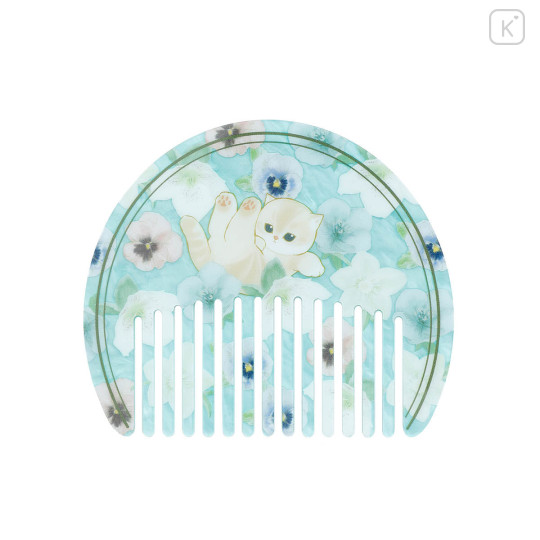 Japan Mofusand Hibiya Kadan Marble Acrylic Comb - Flora Cat Winter Blue - 1