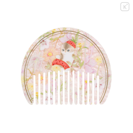Japan Mofusand Hibiya Kadan Marble Acrylic Comb - Flora Cat Strawberry Pink - 1