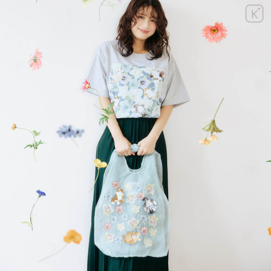 Japan Mofusand Hibiya Kadan Tulle Tote Bag - Flora Cat Winter Mint - 2