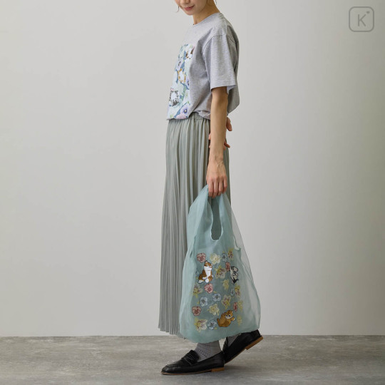 Japan Mofusand Hibiya Kadan Tulle Tote Bag - Flora Cat Winter Mint - 6