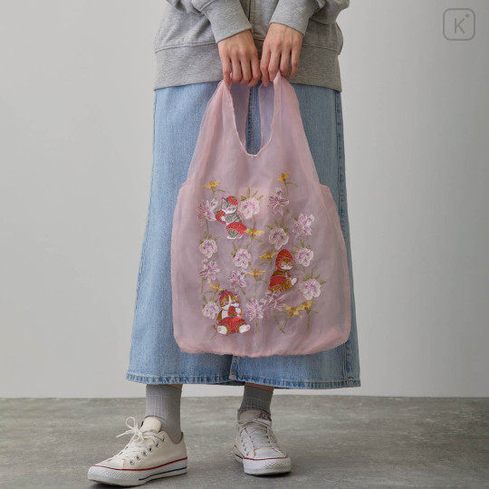 Japan Mofusand Hibiya Kadan Tulle Tote Bag - Flora Cat Strawberry Pink - 5