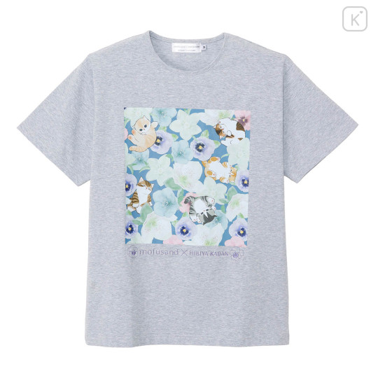 Japan Mofusand Hibiya Kadan T-shirt (M) - Flora Cat Winter Origin Gray - 1