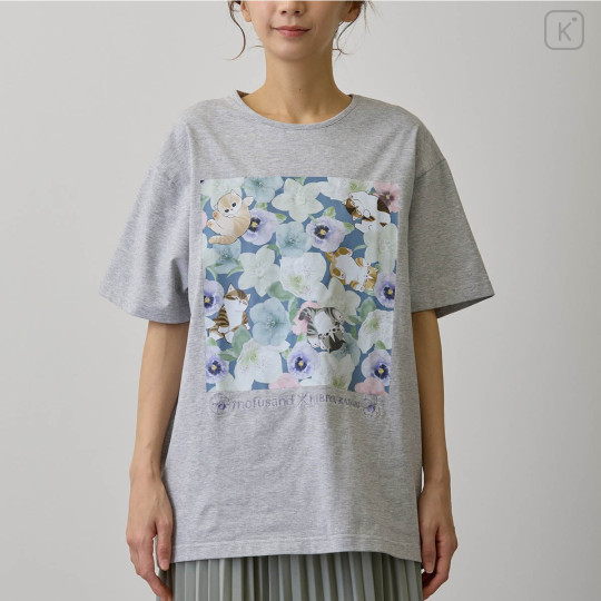 Japan Mofusand Hibiya Kadan T-shirt (M) - Flora Cat Winter Origin Gray - 6