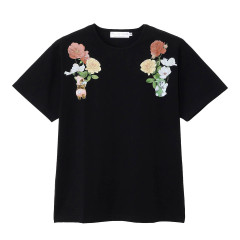 Japan Mofusand Hibiya Kadan T-shirt (M) - Flora Rabbit Cat Black