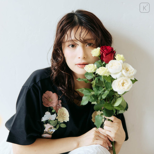 Japan Mofusand Hibiya Kadan T-shirt (M) - Flora Rabbit Cat Black - 6