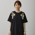 Japan Mofusand Hibiya Kadan T-shirt (M) - Flora Rabbit Cat Black - 7