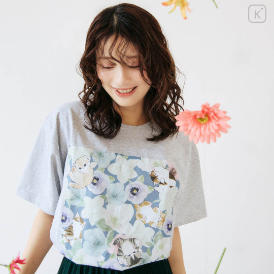 Japan Mofusand Hibiya Kadan T-shirt (L) - Flora Cat Winter Origin Gray - 3