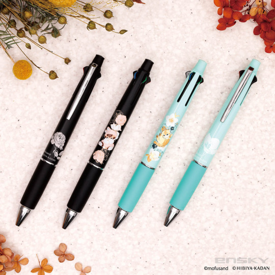 Japan Mofusand Hibiya Kadan Jetstream 4&1 Multi Ballpoint Pen + Mechanical Pencil - Flora Winter Rabbit Cat Black - 2