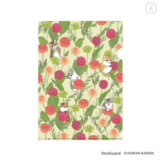 Japan Mofusand Hibiya Kadan A4 Clear File - Flora Strawberry Cat Dahlia - 1