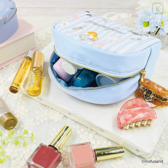 Japan Mofusand Round Cosmetic Pouch - Cat Tea Party Blue - 2
