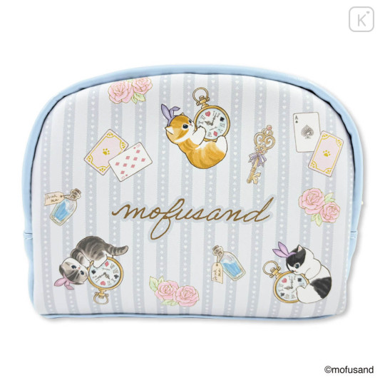 Japan Mofusand Round Cosmetic Pouch - Cat Tea Party Blue - 3