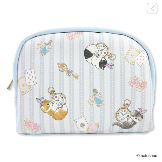 Japan Mofusand Round Cosmetic Pouch - Cat Tea Party Blue - 4