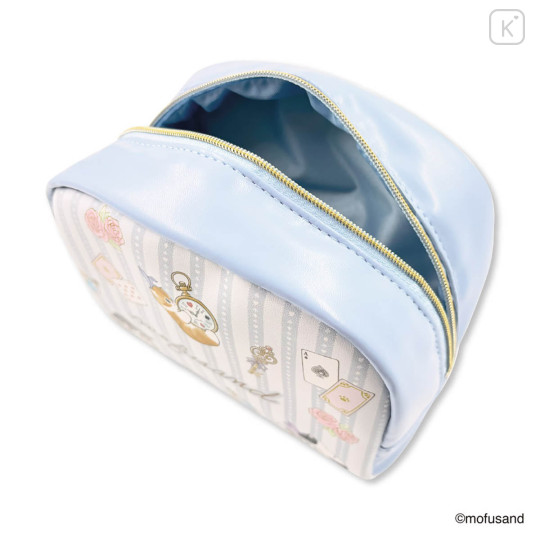 Japan Mofusand Round Cosmetic Pouch - Cat Tea Party Blue - 5