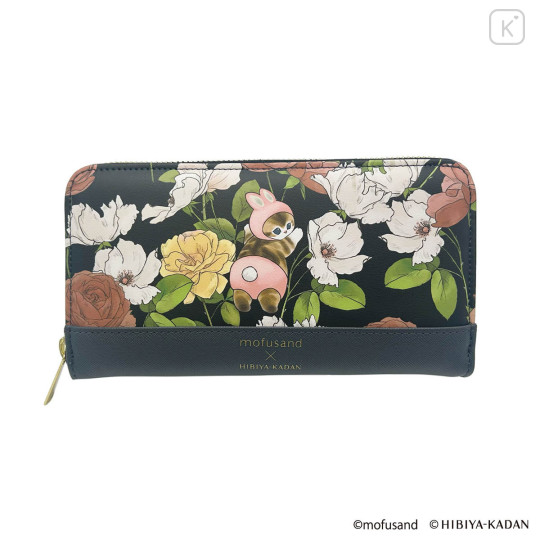 Japan Mofusand Hibiya Kadan Long Wallet - Flora Rabbit Cat Dahlia Black - 1