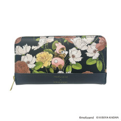 Japan Mofusand Hibiya Kadan Long Wallet - Flora Rabbit Cat Dahlia Black