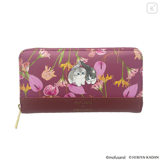 Japan Mofusand Hibiya Kadan Long Wallet - Flora Cat Dark Red Pink - 3