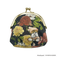 Japan Mofusand Hibiya Kadan Gamaguchi Clasp Pouch - Flora Rabbit Cat Dahlia Black