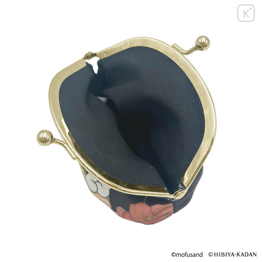 Japan Mofusand Hibiya Kadan Gamaguchi Clasp Pouch - Flora Rabbit Cat Dahlia Black - 5