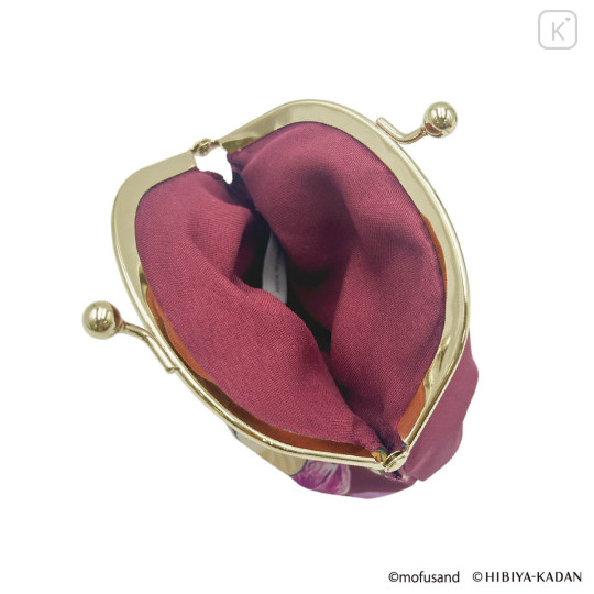 Japan Mofusand Hibiya Kadan Gamaguchi Clasp Pouch - Flora Cat Dark Red Pink - 5