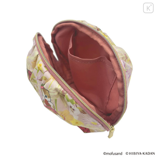 Japan Mofusand Hibiya Kadan Round Cosmetic Pouch - Flora Cat Strawberry Pink - 5