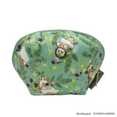 Japan Mofusand Hibiya Kadan Round Cosmetic Pouch - Flora Cat Bird Penguin Green