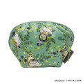 Japan Mofusand Hibiya Kadan Round Cosmetic Pouch - Flora Cat Bird Penguin Green - 1