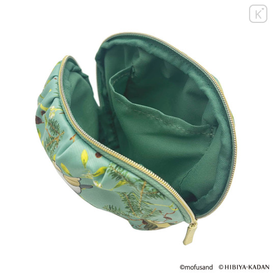 Japan Mofusand Hibiya Kadan Round Cosmetic Pouch - Flora Cat Bird Penguin Green - 5