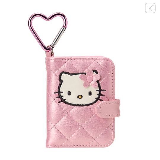 Japan Sanrio Double-sided Compact Mirror with Carabiner - Hello Kitty : Miniature Quilt Notebook Style Pink - 1