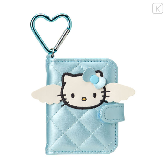 Japan Sanrio Double-sided Compact Mirror with Carabiner - Hello Kitty : Miniature Quilt Notebook Style Blue - 1