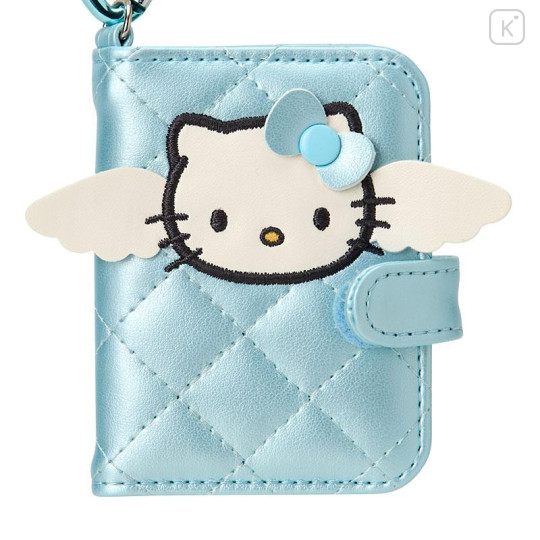 Japan Sanrio Double-sided Compact Mirror with Carabiner - Hello Kitty : Miniature Quilt Notebook Style Blue - 4