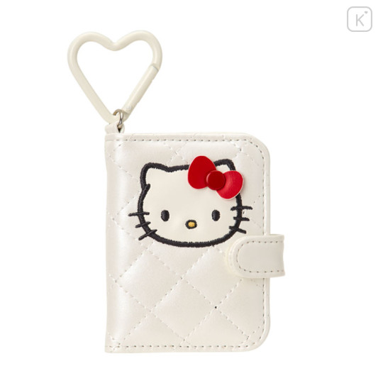 Japan Sanrio Double-sided Compact Mirror with Carabiner - Hello Kitty : Miniature Quilt Notebook Style White - 1