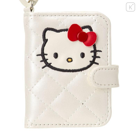 Japan Sanrio Double-sided Compact Mirror with Carabiner - Hello Kitty : Miniature Quilt Notebook Style White - 4