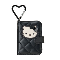 Japan Sanrio Double-sided Compact Mirror with Carabiner - Hello Kitty : Miniature Quilt Notebook Style Black