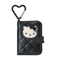 Japan Sanrio Double-sided Compact Mirror with Carabiner - Hello Kitty : Miniature Quilt Notebook Style Black - 1