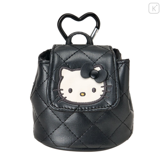 Japan Sanrio Original Mini Pouch with Carabiner - Hello Kitty : Miniature Quilt Backpack Style Black - 1