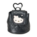 Japan Sanrio Original Mini Pouch with Carabiner - Hello Kitty : Miniature Quilt Backpack Style Black - 1