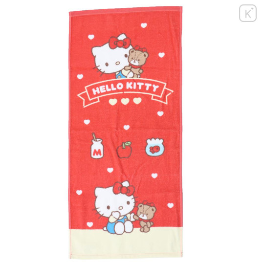 Japan Sanrio Jacquard Face Towel - Hello Kitty & Tiny Chum : Red - 1