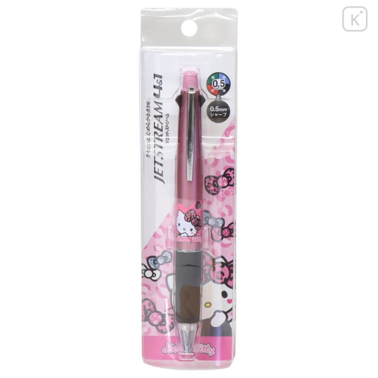 Japan Sanrio Jetstream 4&1 Multi Ballpoint Pen + Mechanical Pencil - Hello Kitty : Leopard Pink - 1