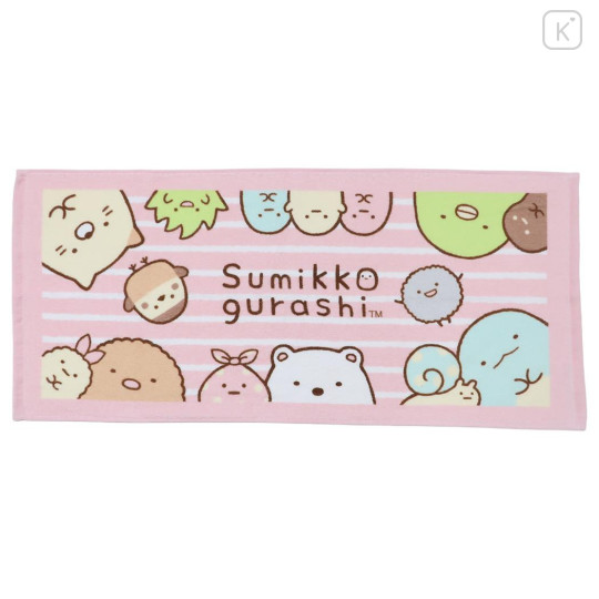 Japan San-X Jacquard Face Towel - Sumikko Gurashi : Pink Stripe - 1