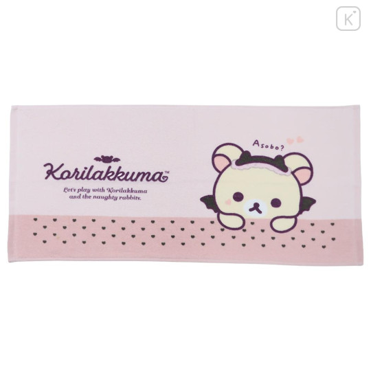 Japan San-X Jacquard Face Towel - Korilakkuma : Korilakkuma's Little Devil Feeling Pink - 1