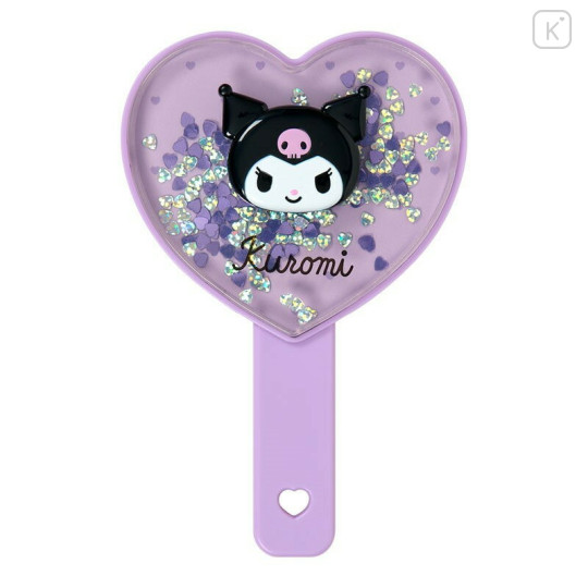 Japan Sanrio Original Hand Mirror - Kuromi : Sparkling Sequins Heart Shaped - 1