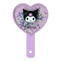 Japan Sanrio Original Hand Mirror - Kuromi : Sparkling Sequins Heart Shaped - 1