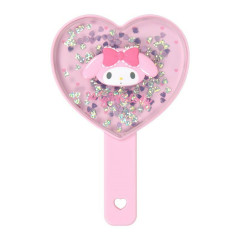 Japan Sanrio Original Hand Mirror - My Melody : Sparkling Sequins Heart Shaped