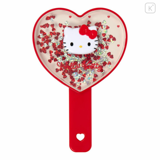 Japan Sanrio Original Hand Mirror - Hello Kitty : Sparkling Sequins Heart Shaped - 1