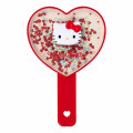 Japan Sanrio Original Hand Mirror - Hello Kitty : Sparkling Sequins Heart Shaped - 1